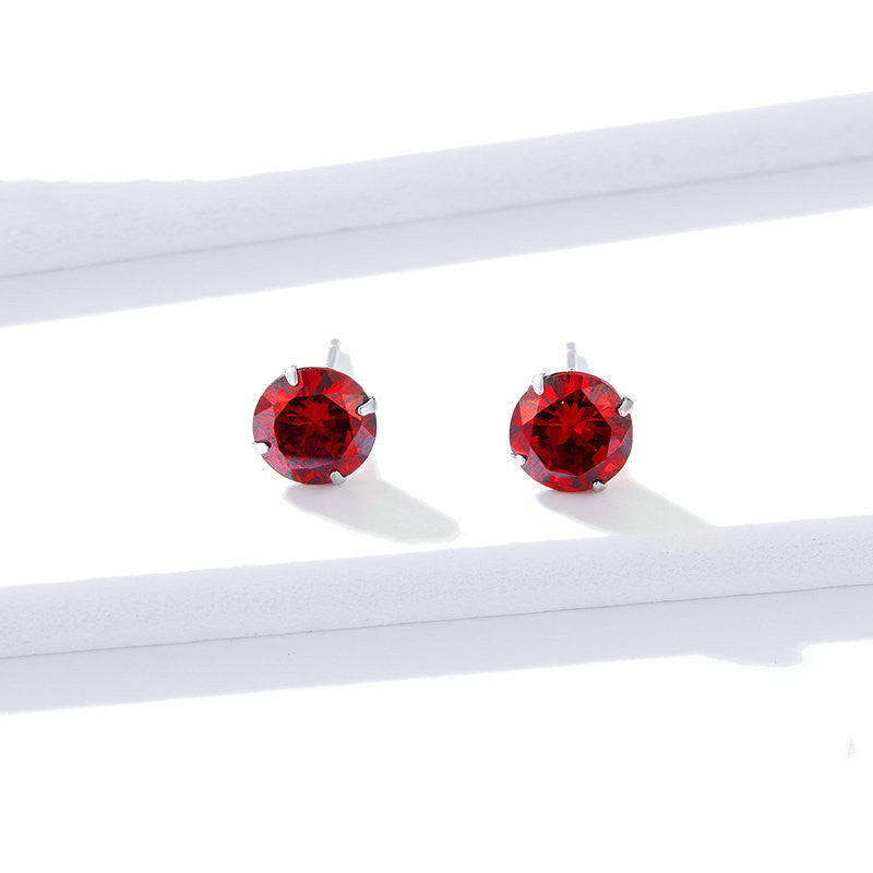 Women's Fashion Simple Sterling Silver Red Zircon Earrings-Jewearrings