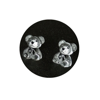 Girl Heart Transparent Bear Ear Studs Sterling Silver Needle Earrings-Jewearrings