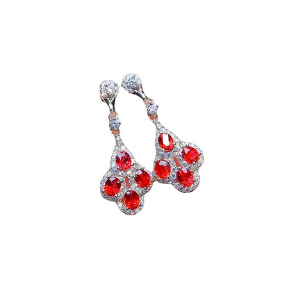 Women's S925 Silver Natural Red Sapphire Stud Earrings-Jewearrings