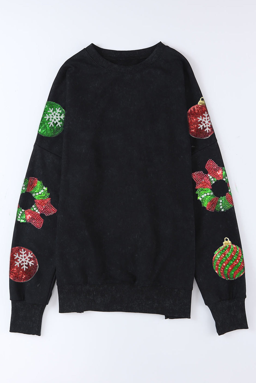 Sequin Christmas Element Round Neck Slit Sweatshirt-Jewearrings