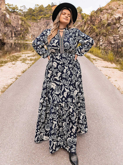 Plus Size Long Sleeve Maxi Dress-Jewearrings