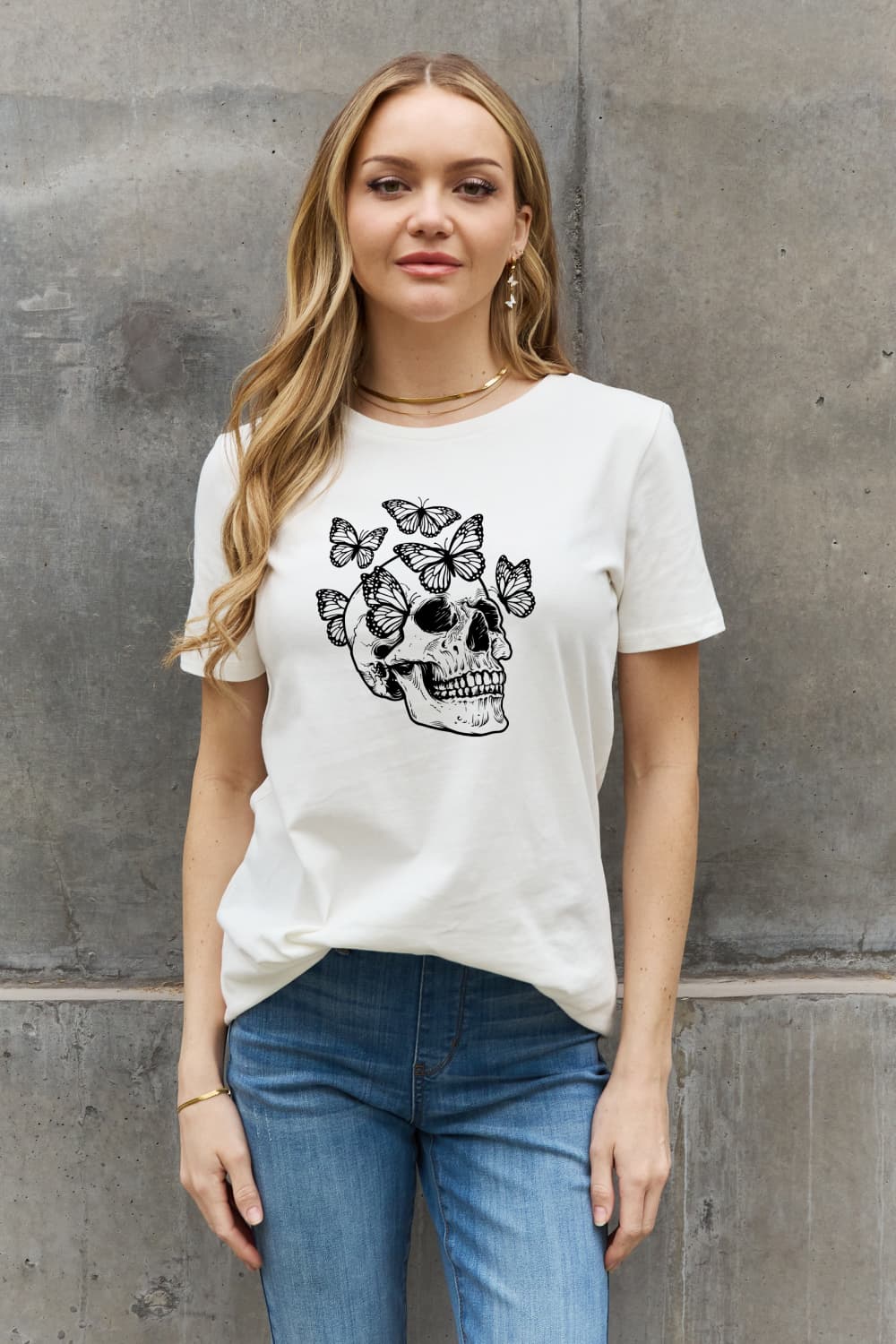 Simply Love Full Size Butterfly Skull Graphic Cotton Tee-Jewearrings