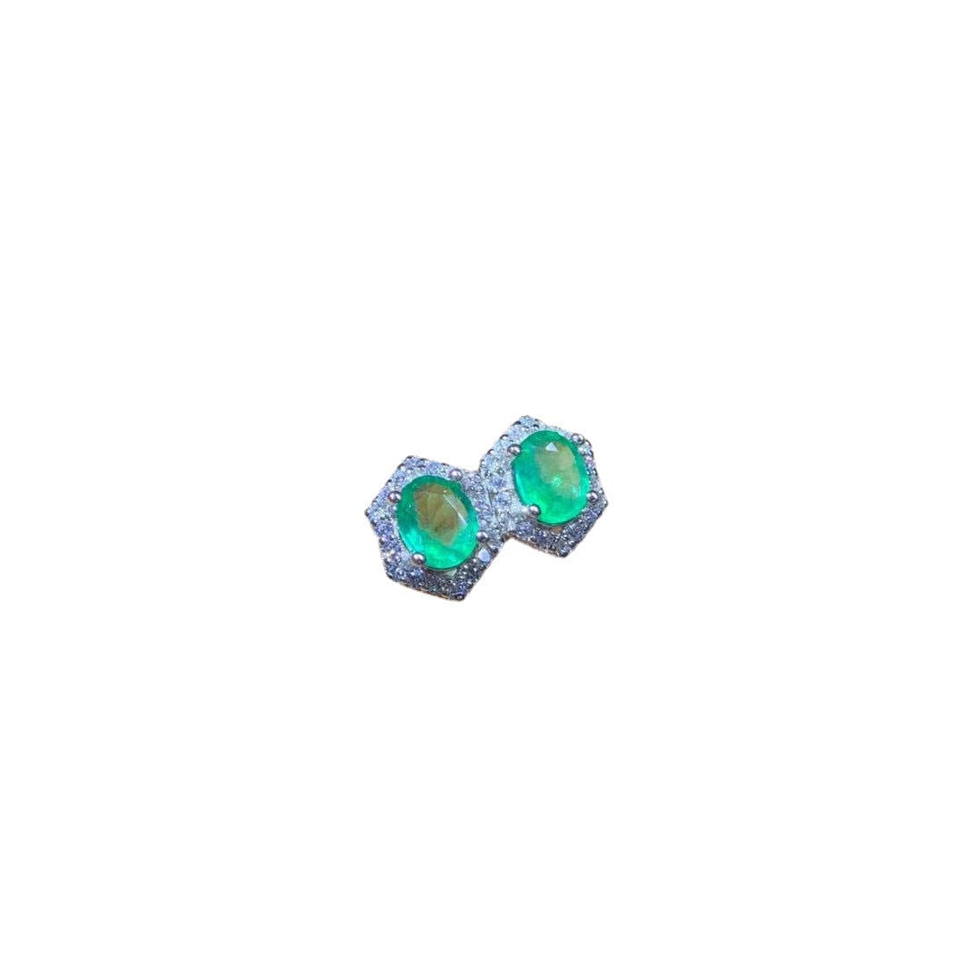 Natural Emerald Stud Earrings For Women Colored Gems Jewelry 925 Silver-Jewearrings