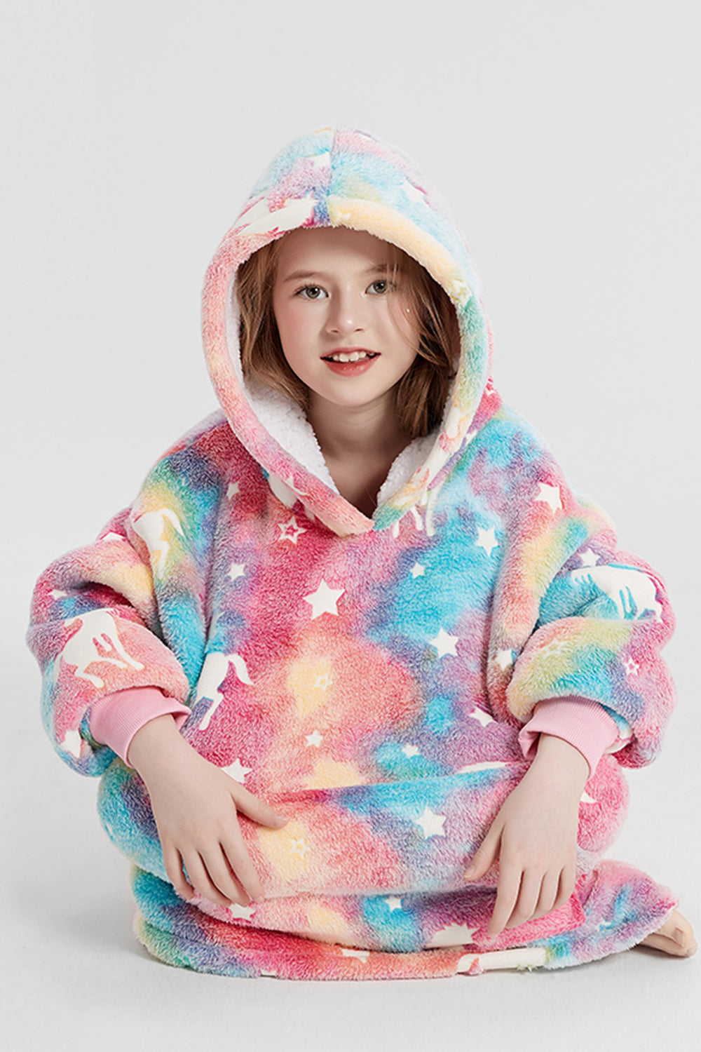 Luminous Pattern Oversize Long Sleeve Fuzzy Hoodie-Jewearrings