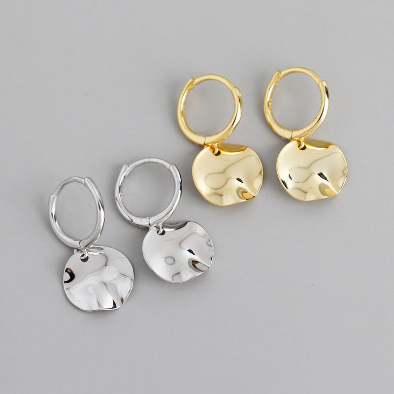 Round Disc Irregular Surface S925 Pure Silver Ear Buckle Earrings-Jewearrings