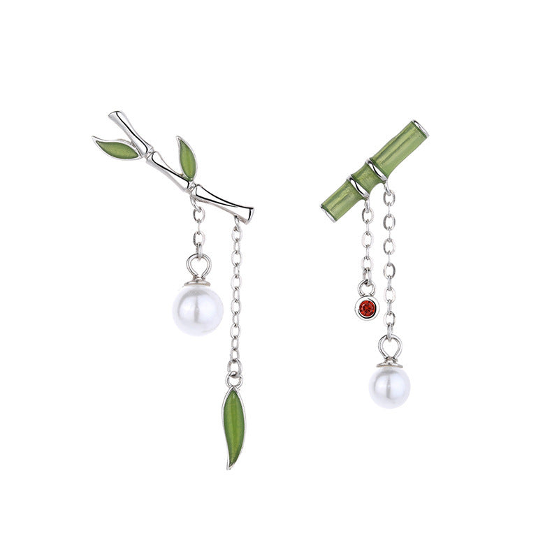 Women's Bamboo Vintage Asymmetrical Pearl Earrings-Jewearrings