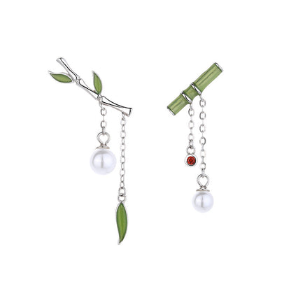 Women's Bamboo Vintage Asymmetrical Pearl Earrings-Jewearrings