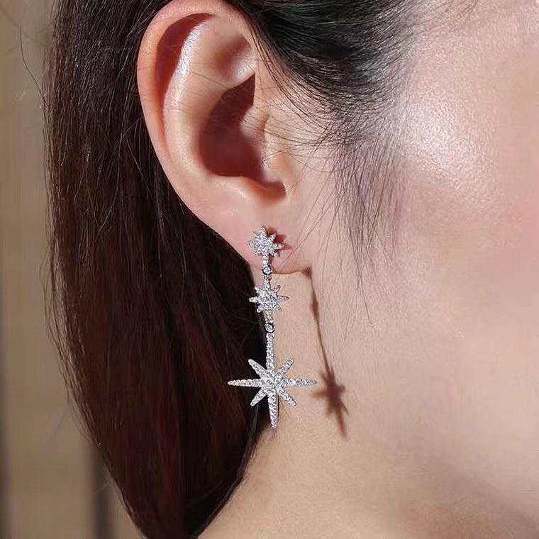 Sterling Silver Six Point Star Pendant Earrings-Jewearrings