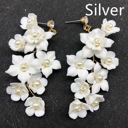 Women's Fashion Ceramic Flower Ear Clip Earrings-Jewearrings