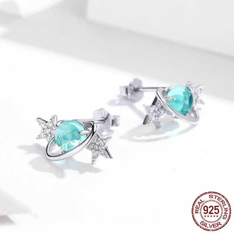 Earrings Sterling Silver Women's Fashion Platinum Plated DIY Stars-Jewearrings