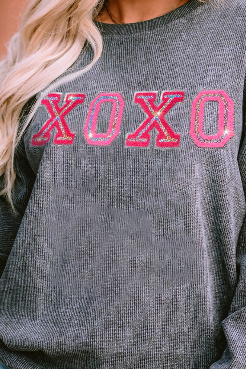 XOXO Round Neck Dropped Shoulder Sweatshirt-Jewearrings