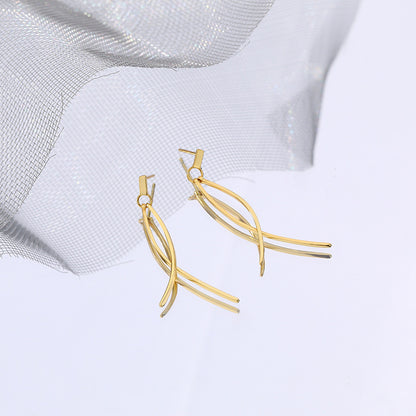 Women's Fashion Sterling Silver Tassel Cross Line Earrings-Jewearrings