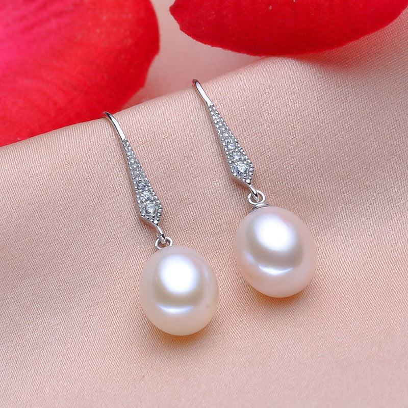 Silver Freshwater Pearl Earrings Women's Simple Fashion Ear Hook-Jewearrings