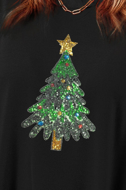 Sequin Christmas Tree Long Sleeve Sweatshirt-Jewearrings