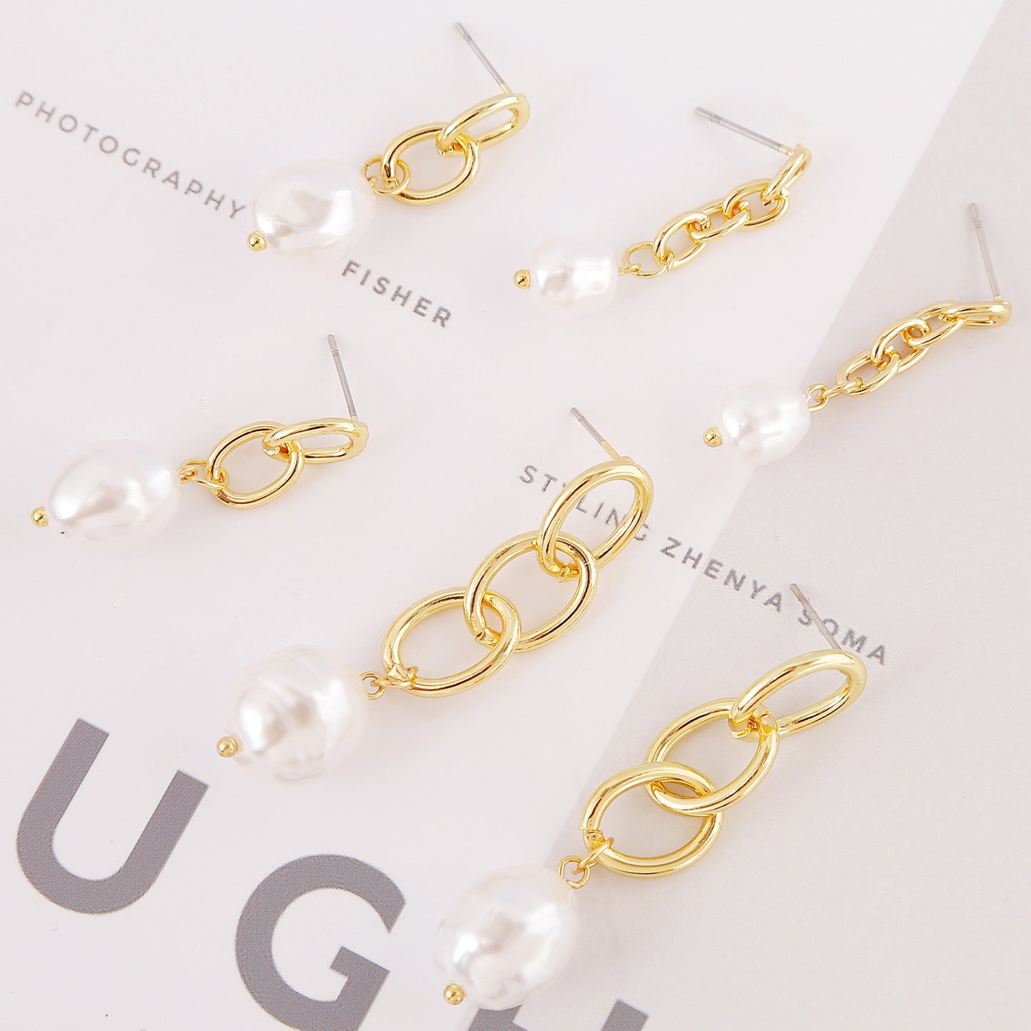 Simple Retro Metal Chain Pearl Earrings-Jewearrings