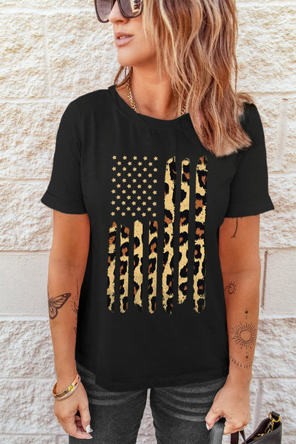 Stars and Stripes Graphic Round Neck Tee-Jewearrings