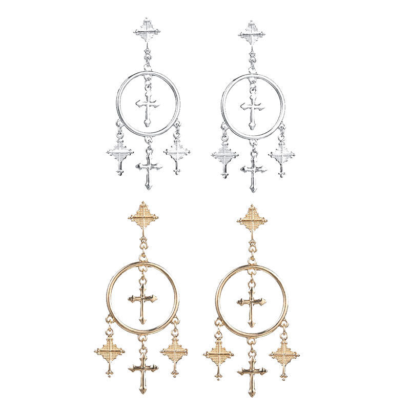 Cross Tassel Earrings Ornament European Version Retro Exaggeration Style-Jewearrings