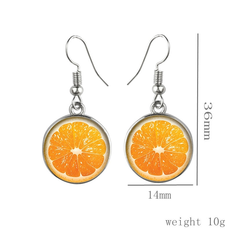 Fashion Fruit Grapefruit Watermelon Lemon Glass Dangle Earrings For Women Girls-Jewearrings