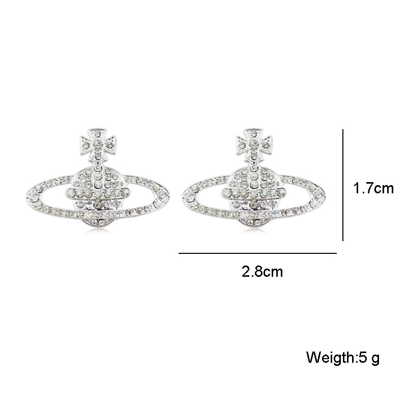 Crystal Cross Saturn Planet Stud Earrings For Women-Jewearrings