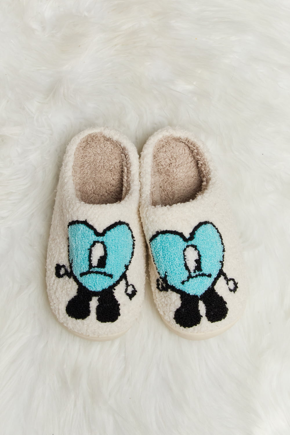 Melody Love Heart Print Plush Slippers-Jewearrings