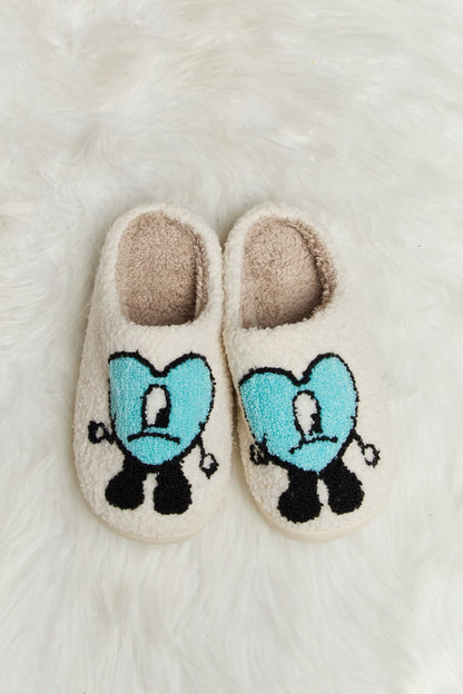 Melody Love Heart Print Plush Slippers-Jewearrings