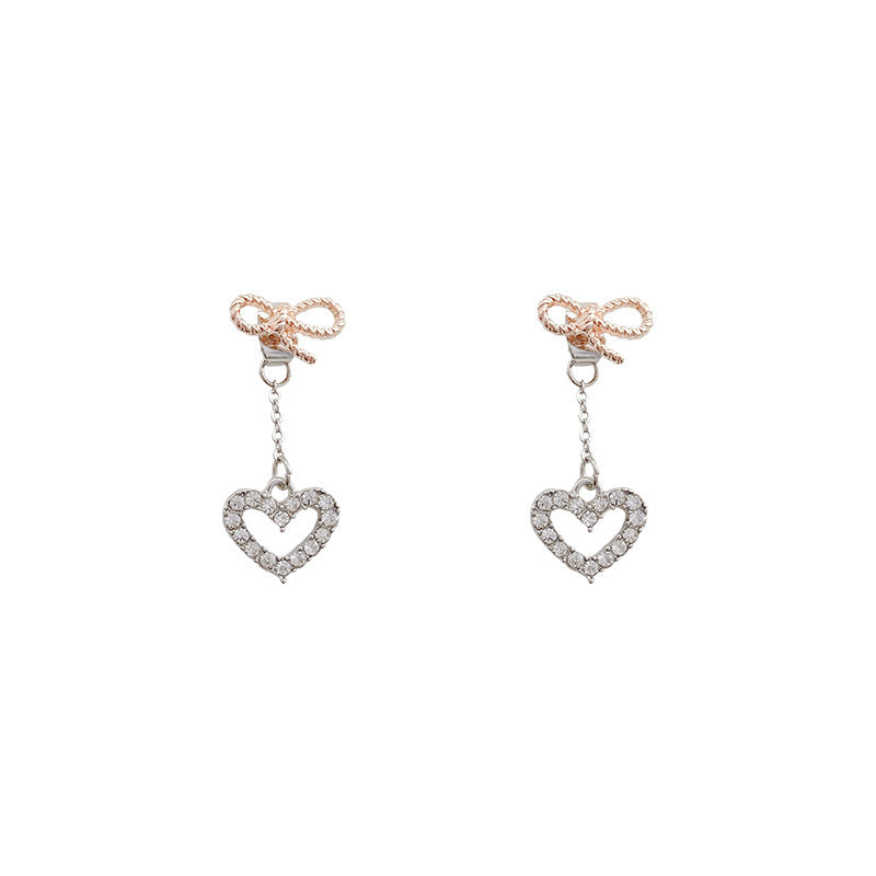 Bow Love Heart Stud Earrings-Jewearrings