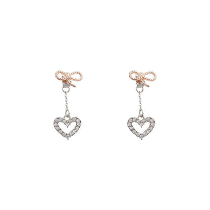 Bow Love Heart Stud Earrings-Jewearrings