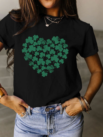 Full Size Lucky Clover Round Neck Short Sleeve T-Shirt-Jewearrings