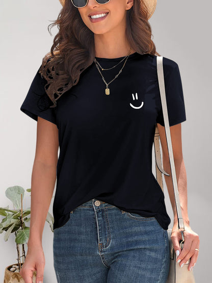 Smile Graphic Round Neck Short Sleeve T-Shirt-Jewearrings