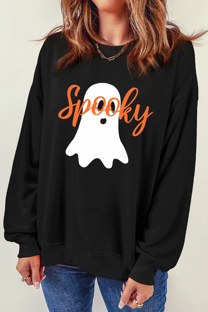 SPOOKY Ghost Graphic Round Neck Sweatshirt-Jewearrings