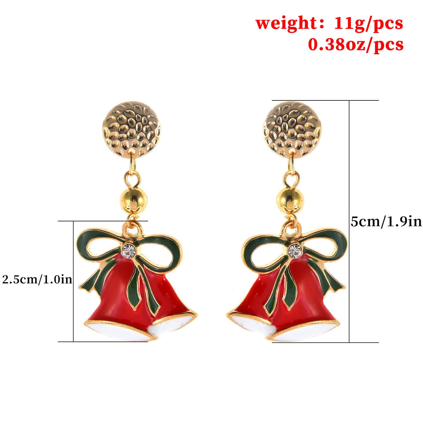 Ladies Christmas Drop Oil Christmas Bell Pendant Stud Earrings-Jewearrings