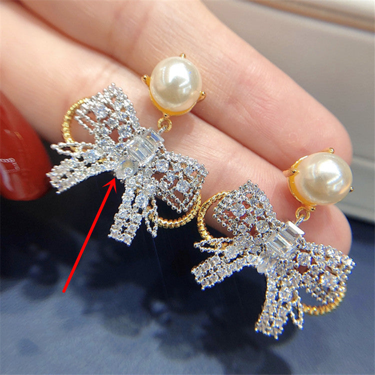 Round Face Slimming Bow Earrings Silver Needle Earrings-Jewearrings