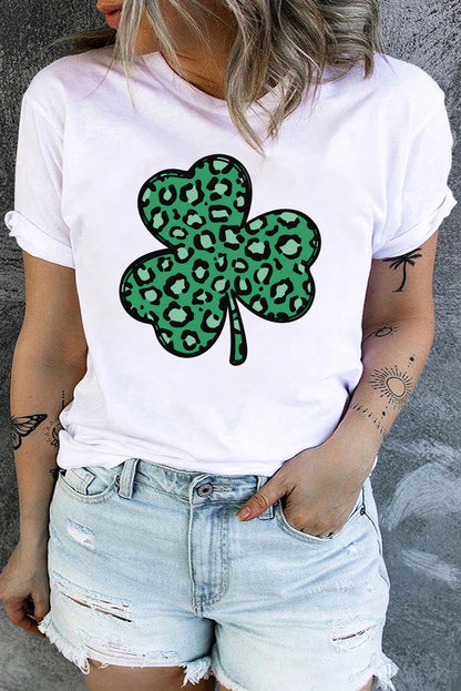 Plus Size Lucky Clover Round Neck Short Sleeve T-Shirt-Jewearrings