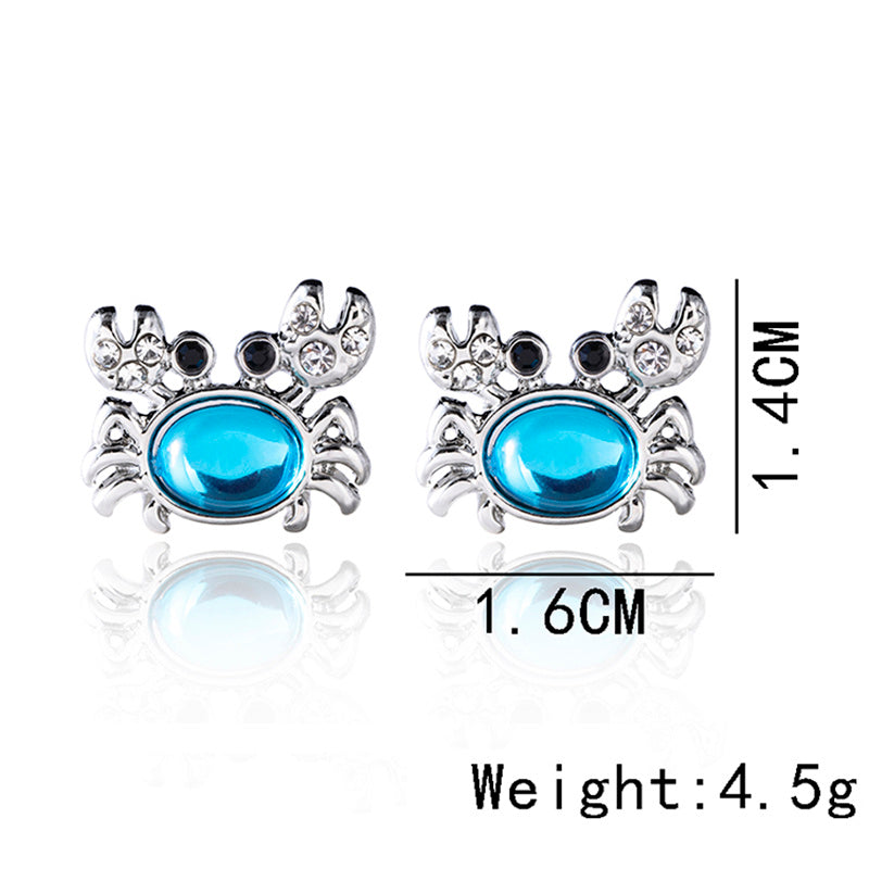 Fashion Alloy Gem Crystal Crab Stud Earrings-Jewearrings