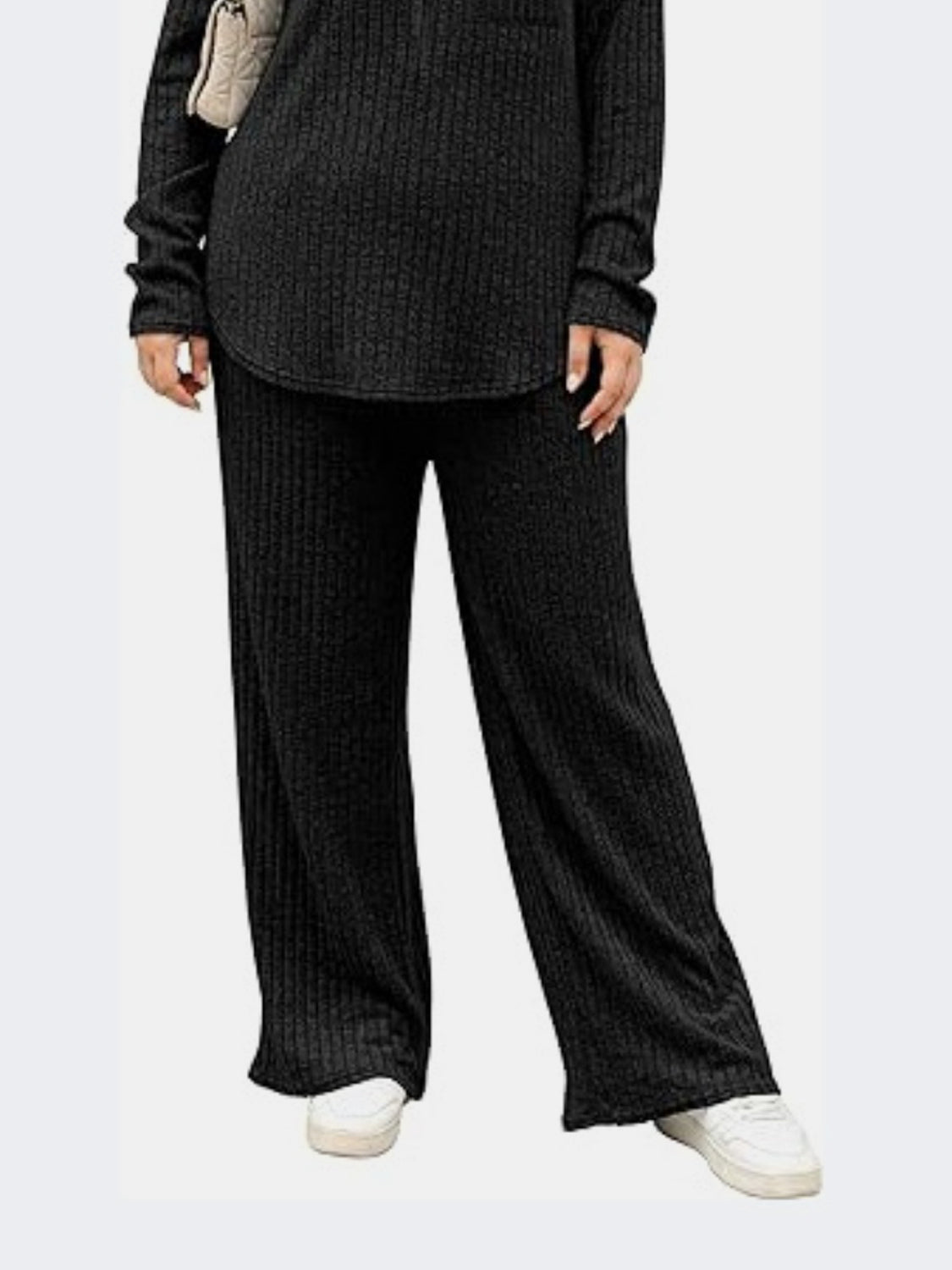 Plus Size Round Neck Long Sleeve Top and Pants Set-Jewearrings