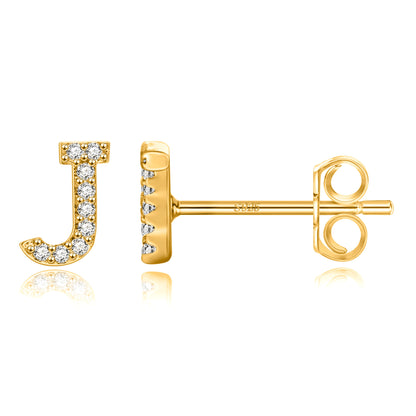 Simple Rhinestone Silver Needle English Alphabet Letter Earrings-Jewearrings