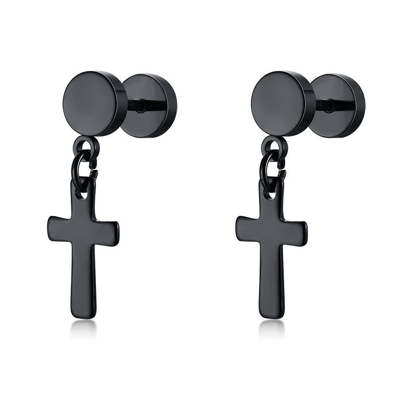 Stainless Steel Men's Trend Cross Dumbbell Earrings-Jewearrings