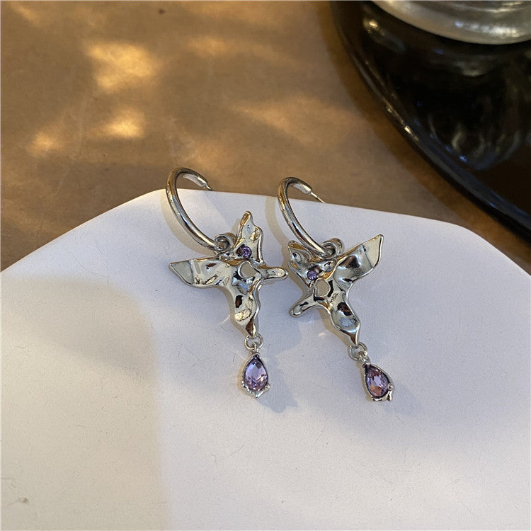 Sweet And Spicy Butterfly Overlapping Phantom Drop Zircon Stud Earrings-Jewearrings