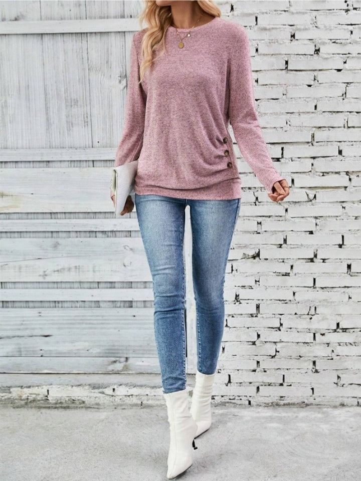 Round Neck Long Sleeve T-Shirt-Jewearrings