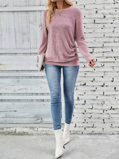 Round Neck Long Sleeve T-Shirt-Jewearrings