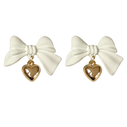 Silver Needle Japanese And Korean Sweet Bow Stud Earrings-Jewearrings