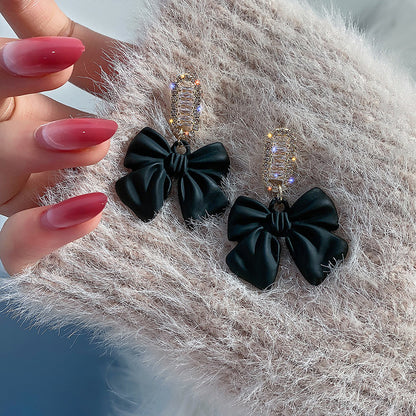 Fashion Black Bow Stud Earrings Temperament-Jewearrings