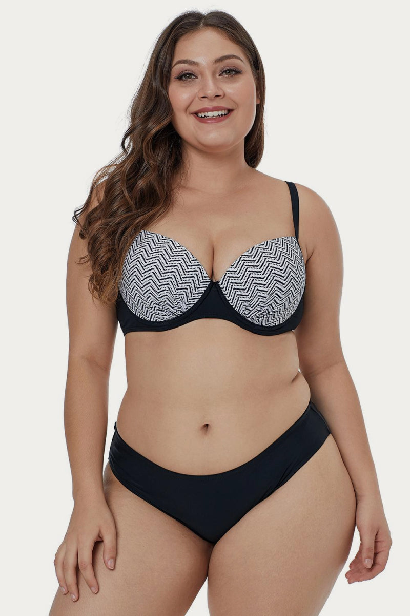 Waves Print Plus Size Bikini Set-Jewearrings