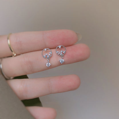 25 Silver Stud Earrings Women's French Simple Hollow Small Crushed Zircon-Jewearrings