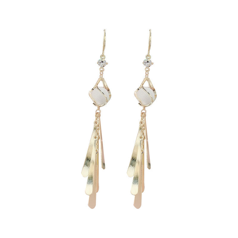 Opal Long Metal Sequin Tassel Drop Earrings-Jewearrings