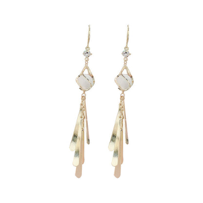 Opal Long Metal Sequin Tassel Drop Earrings-Jewearrings