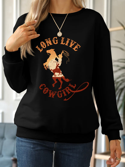 LONG LIVE COWGIRL Round Neck Dropped Shoulder Sweatshirt-Jewearrings