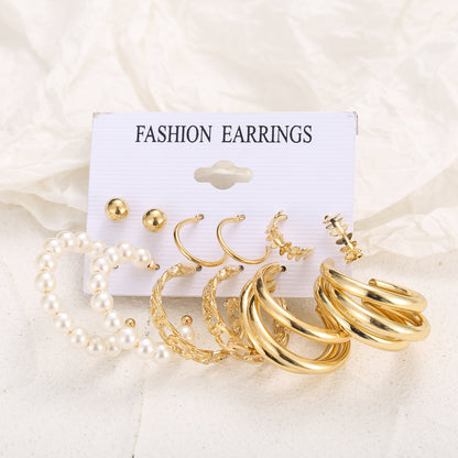 Vintage Metal Circle Women's Accessories Geometric Pearl Earrings 6-piece Set-Jewearrings