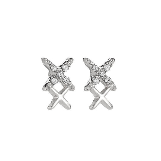 Double X Letter Ladies Earrings Fashion Wild Cross Earrings Diamond Character Earrings-Jewearrings