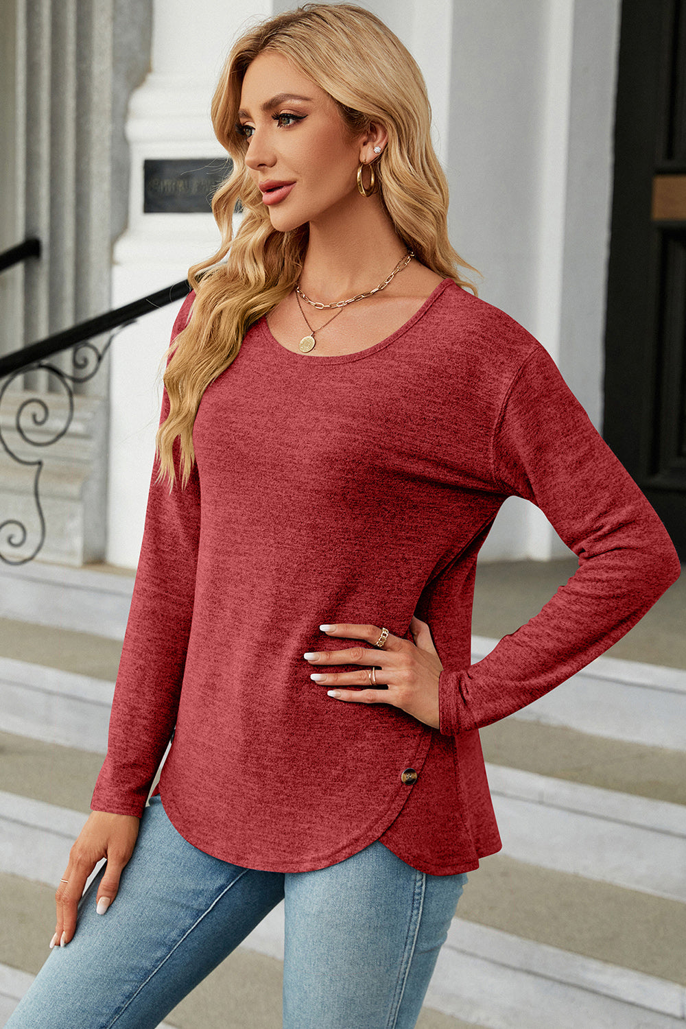 Round Neck Long Sleeve T-Shirt-Jewearrings